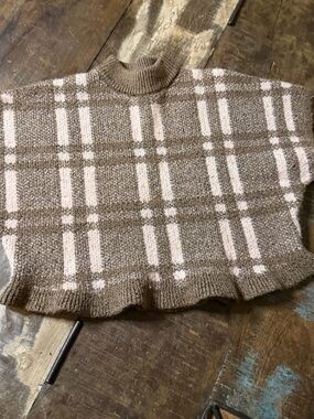 Zara Cozy Plaid Boxy Mock Neck Sweater - Brown